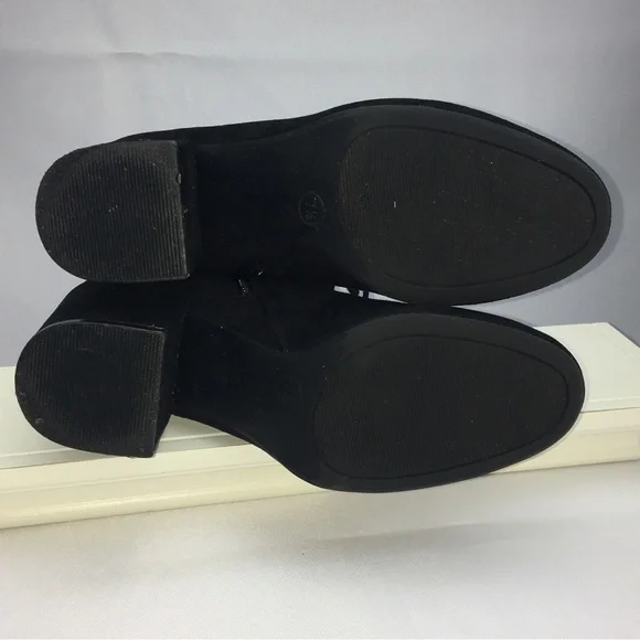 BLACK FAUX SUEDE STACKED HEEL BOOTS - Picture 11 of 15